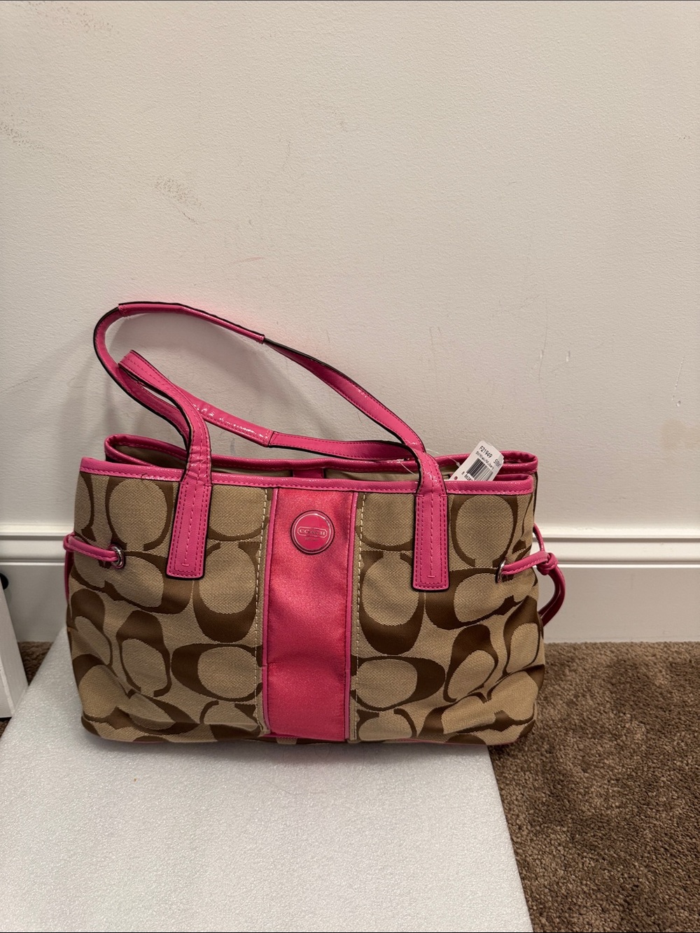 Signature Canvas Tote with Pink Leather Trim